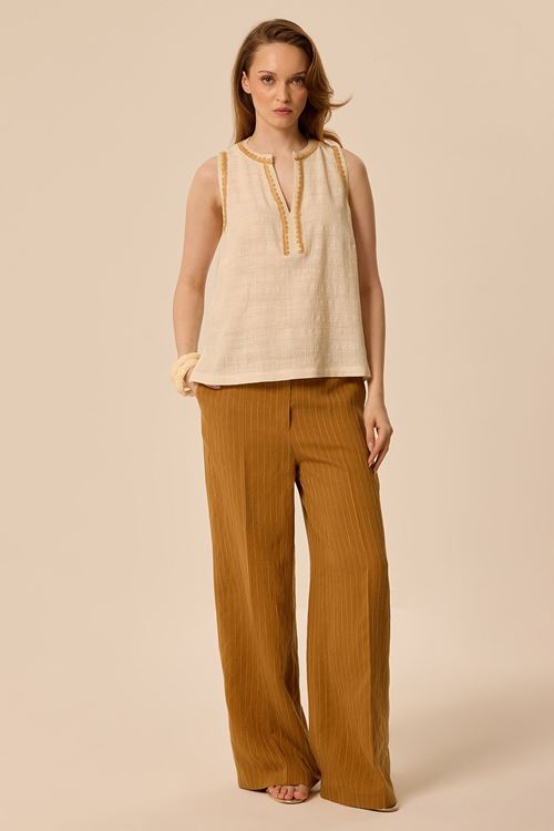 Şerit Detaylı Bluz Krem