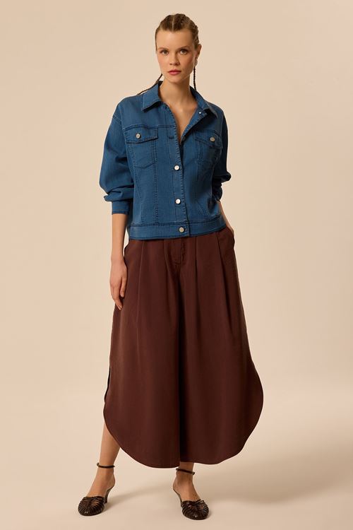 Kontrast Dikişli Denim Ceket Lacivert