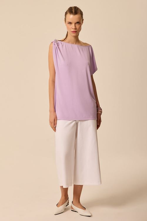 Asimetrik Örme T-Shirt Lila