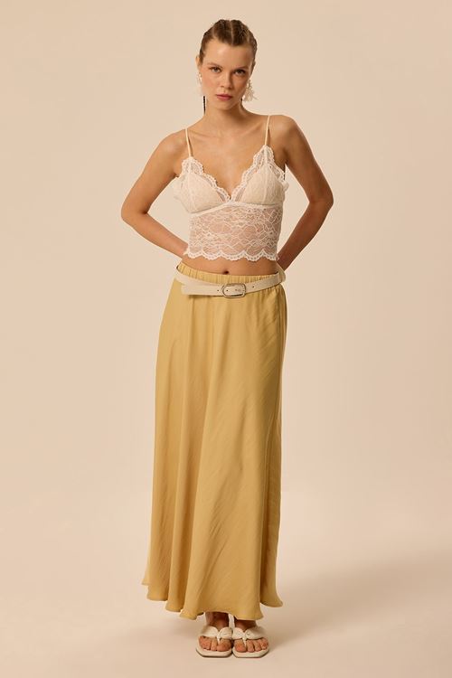 Kraşlı Saten Etek Altın