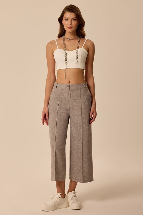Nervürlü Culotte Pantolon Gri