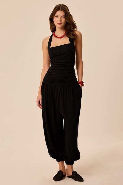 Bel Elastik Şalvar Siyah