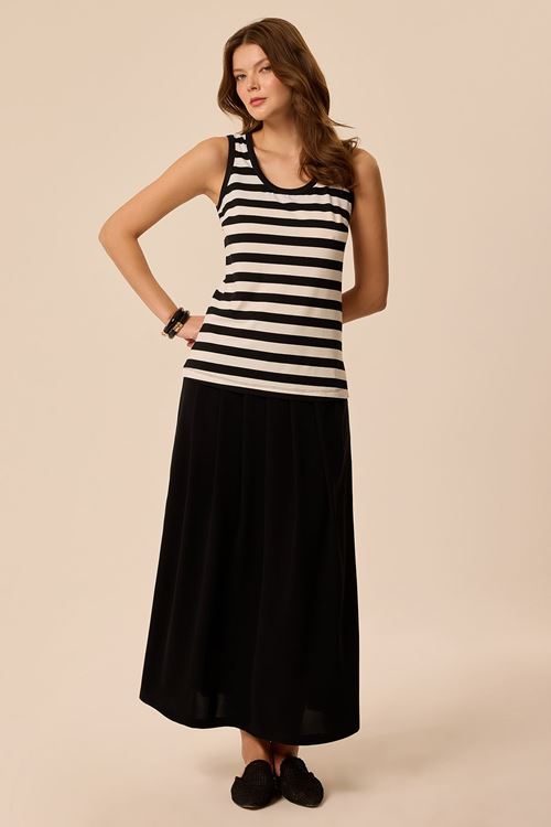 Çizgili Slim Fit Atlet Siyah