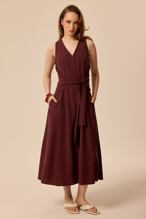 Ön Bağlamalı Regular Elbise Mürdüm