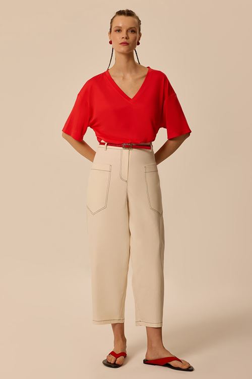 Geniş Cepli Cotton Pantolon Krem