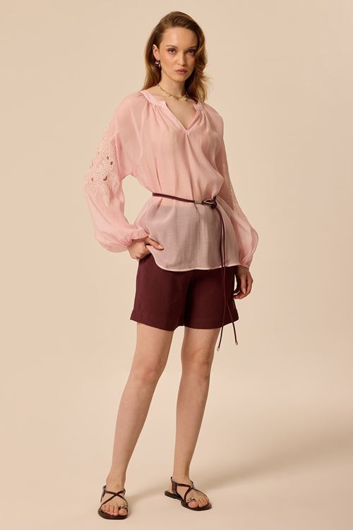 Bel Elastik Şort Mürdüm