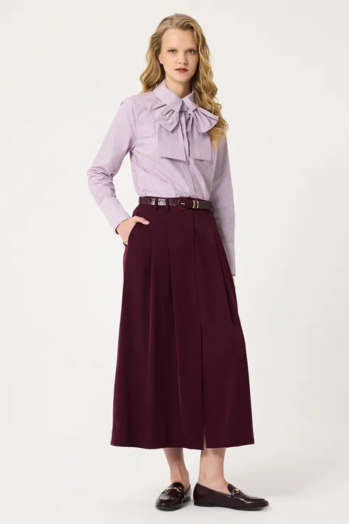 Yaka Volanlı Puantiyeli Bluz Bordo