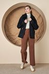 Kürk Yaka Denim Ceket Siyah