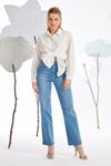 Serpme Taşlı Denim Pantolon Mavi