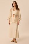 Payetli File Mixli Kimono Krem