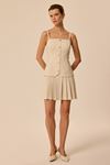 Pileli Mini Elbise Krem