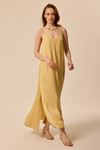 Örgü Askılı Saten Elbise Altın