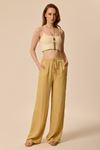 Kraşlı Saten Pantolon Altın