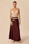Kraşlı Saten Etek Bordo
