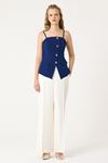 Yan Cepli Wide Leg Pantolon Ekru